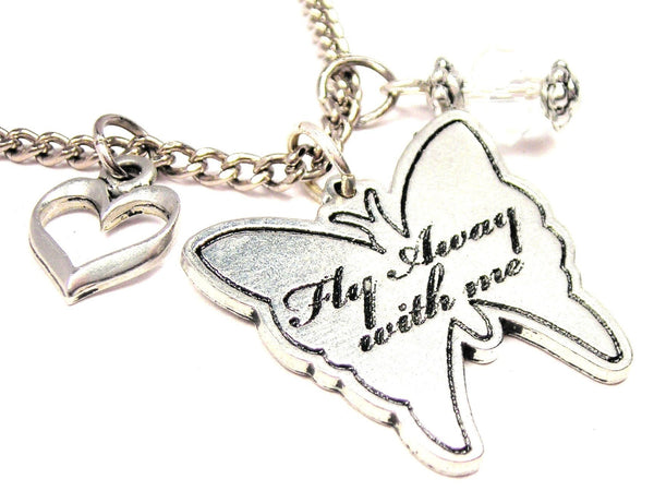 Fly Away With Me Butterfly Necklace with Small Heart