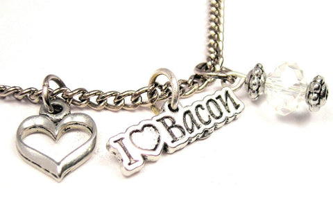 I Love Bacon Necklace with Small Heart
