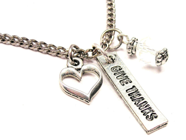 Give Thanks Tab Necklace with Small Heart