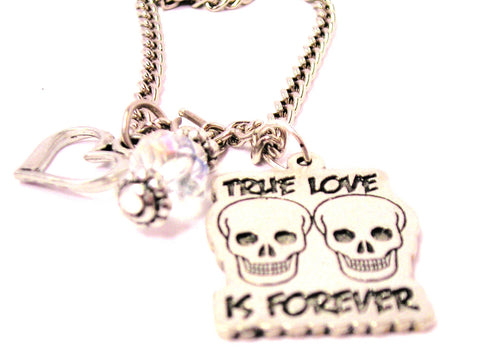 True Love Is Forever Skulls Necklace with Small Heart