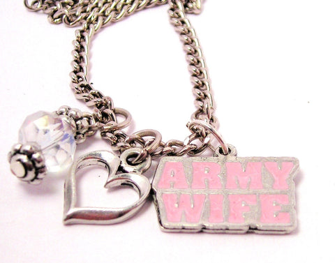 Hand Painted Army Wife Pink Necklace with Small Heart