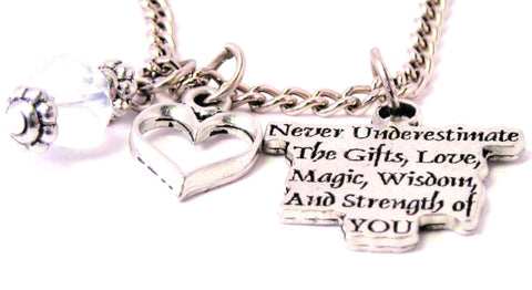 Never Underestimate The Gifts Love Magic Wisdom And Strength Of You Necklace with Small Heart