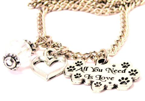 All You Need Is Love With Paw Prints Necklace with Small Heart
