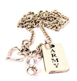 Army Long Tab Necklace with Small Heart