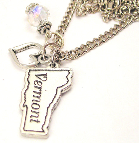 Vermont State Necklace with Small Heart