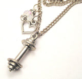 Barbell Heart And Crystal Necklace