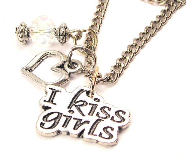 I Kiss Girls Necklace with Small Heart