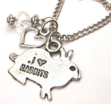 I Love Rabbits Heart And Crystal Necklace