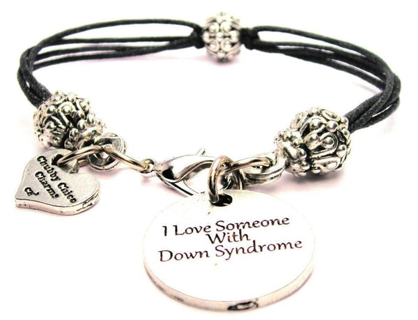 I Love Someone With Down Syndrome Beaded Black Cord Bracelet