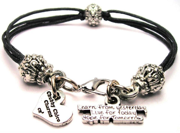 Learn From Yesterday Live For Today Hope For Tomorrow Beaded Black Cord Bracelet
