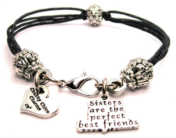 Sisters Are The Perfect Best Friends Beaded Black Cord Bracelet