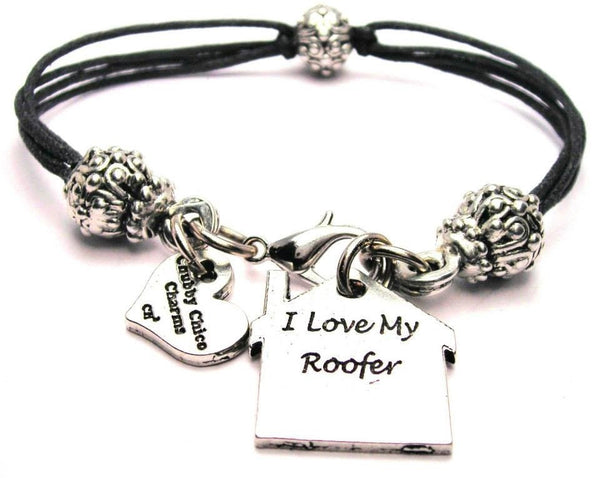 I Love My Roofer Beaded Black Cord Bracelet