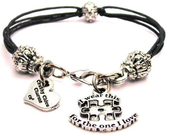 I Wear This For The One I Love Autism Awareness Beaded Black Cord Bracelet