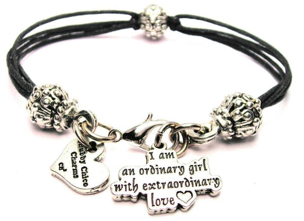I Am An Ordinary Girl With Extraordinary Love Beaded Black Cord Bracelet