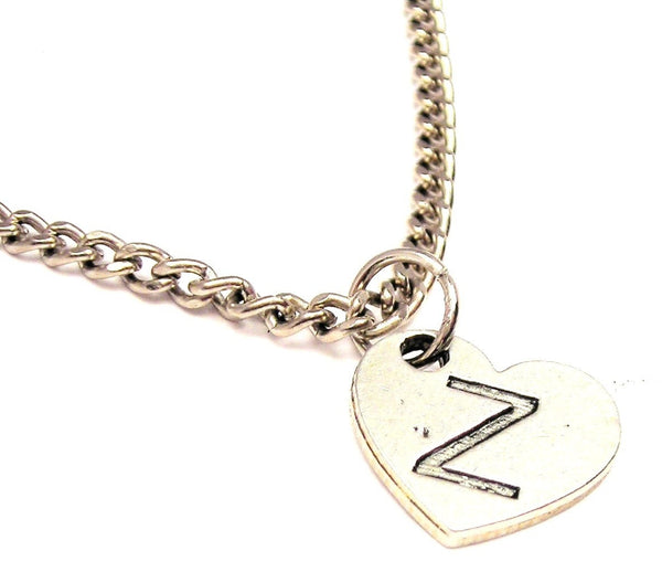 Heart Shaped Initial Z Single Charm Necklace