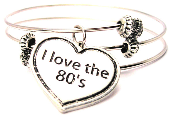 I Love The 80S Heart Triple Style Expandable Bangle Bracelet