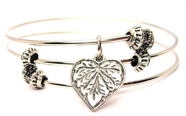 Heart Shaped Leaf Triple Style Expandable Bangle Bracelet