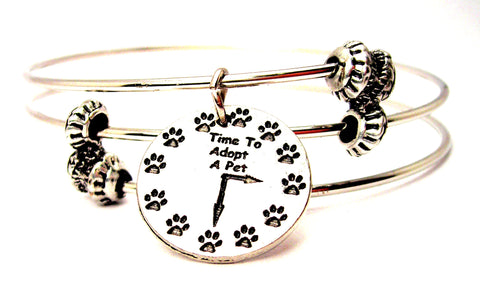 Time To Adopt A Pet Clock Triple Style Expandable Bangle Bracelet
