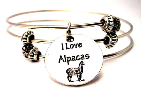 I Love Alpacas Circle Triple Style Expandable Bangle Bracelet