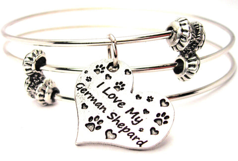 I Love My German Shepard Heart Triple Style Expandable Bangle Bracelet