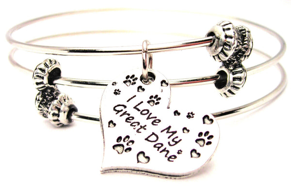 I Love My Great Dane Heart Triple Style Expandable Bangle Bracelet