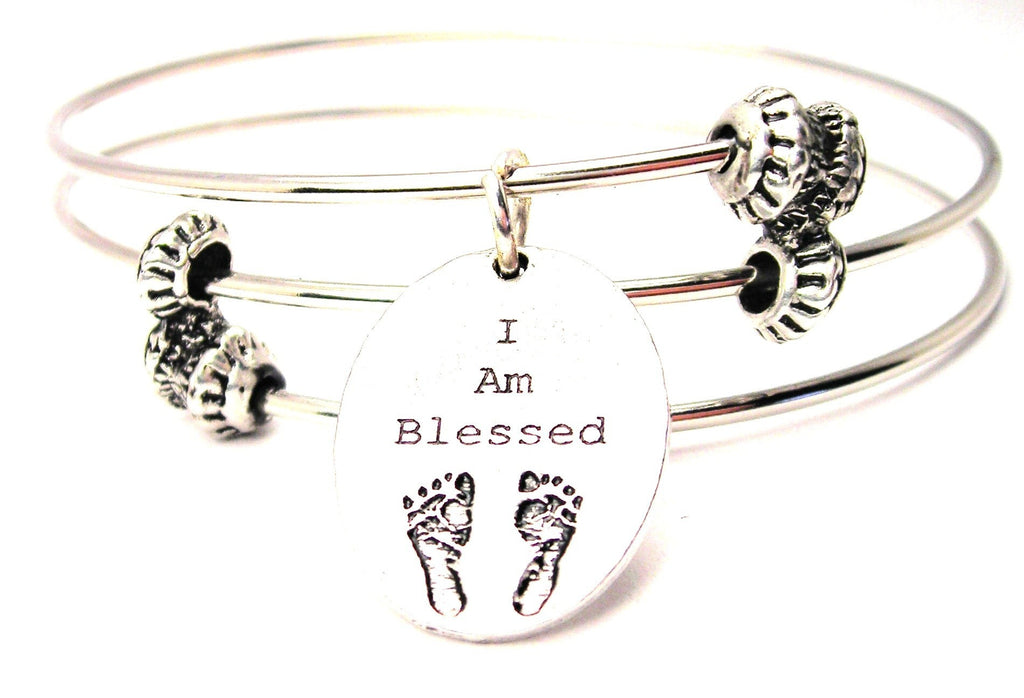 For This Child I Have Prayed with Baby Feet Expandable Charm Bracelet -  Jules Obsession