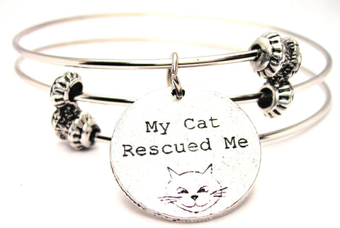 My Cat Rescued Me Triple Style Expandable Bangle Bracelet