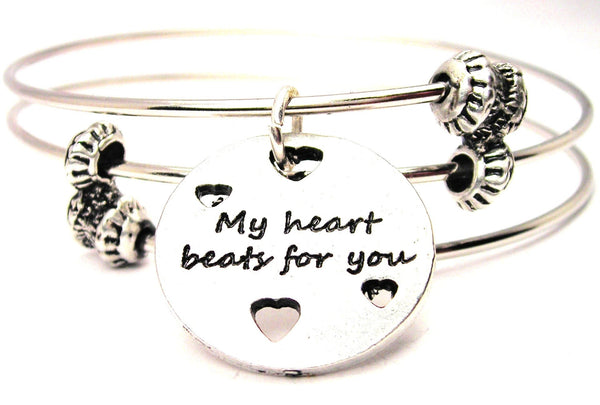 My Heart Beats For You Triple Style Expandable Bangle Bracelet