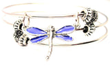 Dragonfly Hand Painted Triple Style Expandable Bangle Bracelet