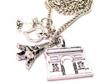 French Arc De Triomphe Detailed With Eiffel Tower Necklace with Small Heart