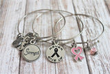 Breast Cancer Awareness Ribbon Never Give Up Strength Trio Expandable Bangle Bracelet Set