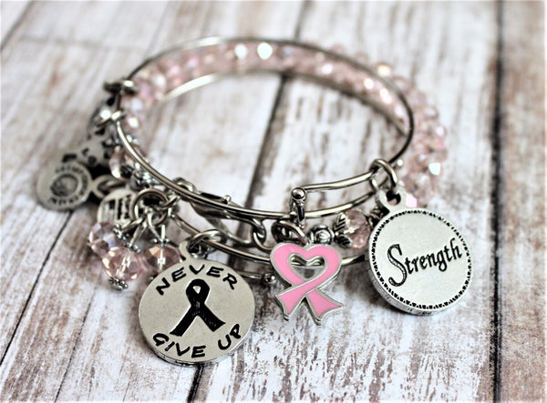 Breast Cancer Awareness Collection Splash Of Color And Adjustable Bangles - 3 Piece Bracelet Set