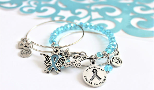 Ovarian Cancer Awareness Collection Splash Of Color And Adjustable Bangles - 3 Piece Bracelet Set