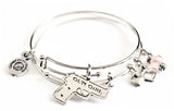 3 Piece Bangle Bracelet Set Gun Girl With Freedom Charm Collection