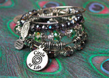 Peacock Feather Circle Of Life Collection Splash Of Color And Adjustable Bangles - 5 Piece Bracelet Set