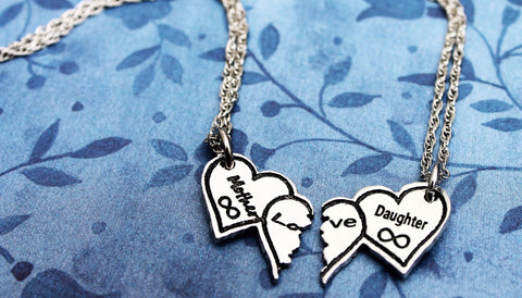 Mother Daughter Hearts BBF Two Piece Necklace Set