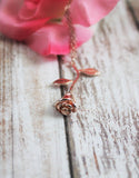 Single Rose Charm Necklace In Rose Gold Tone