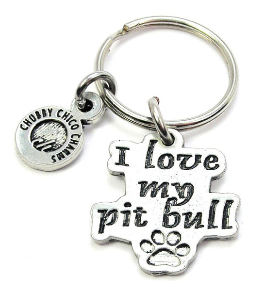 I Love My Pit Bull With Paw Print Key Chain