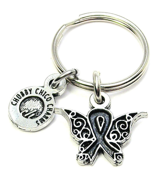 Butterfly With Hidden Awareness Ribbon Key Chain