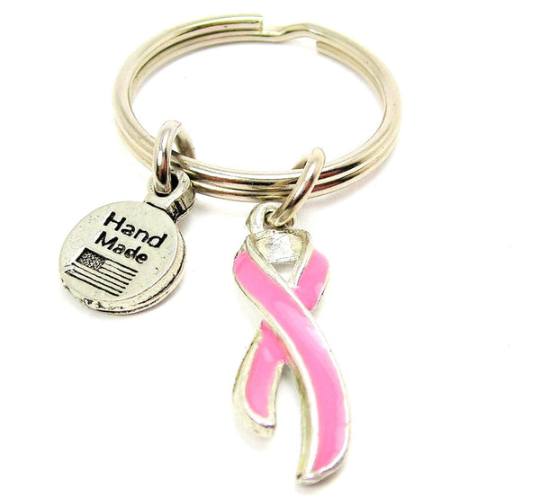 Breast Cancer Awareness Ribbon Hand Painted Key Chain