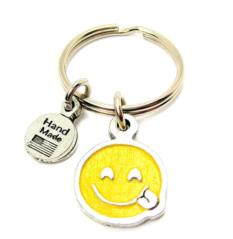 Tongue Sticking Out Hand Painted Emoji Key Chain