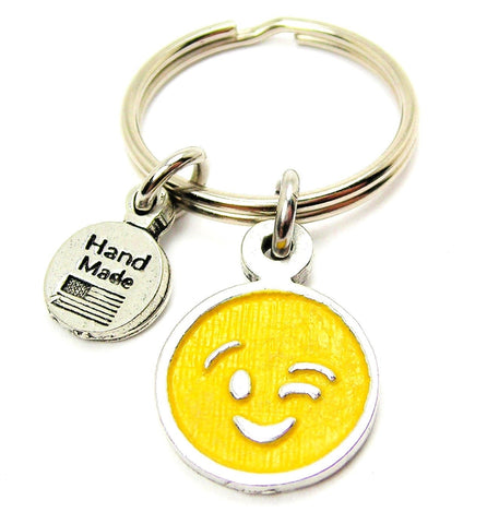 Wink Face Emoji Hand Painted Key Chain