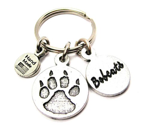 Furry Paw With Bobcats Circle Tab Key Chain