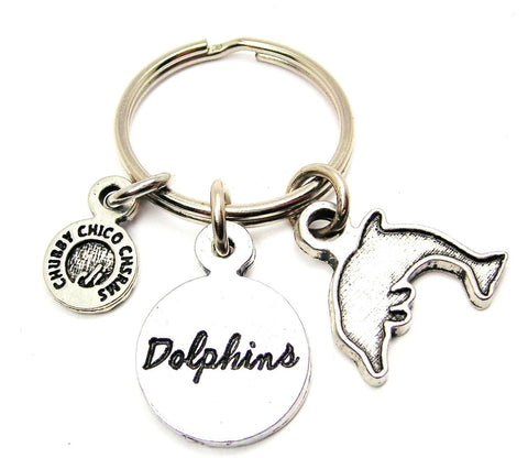 Dolphin Silhouette with Dolphins Circle Key Chain