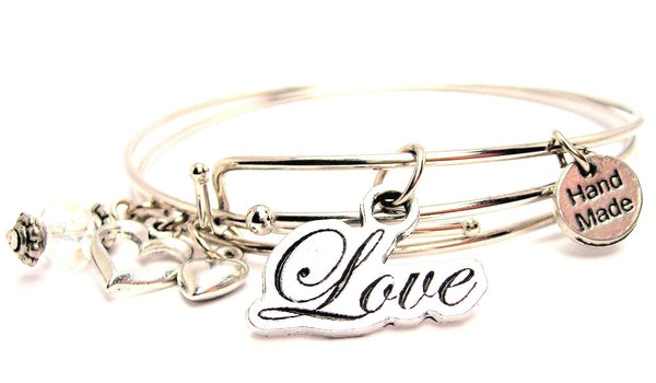 Cursive Love Expandable Bangle Bracelet Set