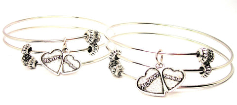 Mother And Daughter Gift Set Of Two Triple Style Expandable Bangle Bracelet