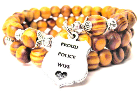 Proud Police Wife Natural Wood Wrap Bracelet