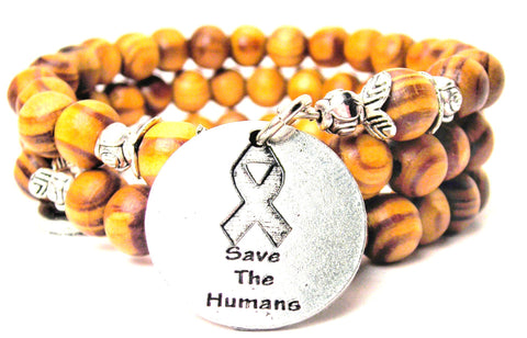 Save The Humans Natural Wood Wrap Bracelet