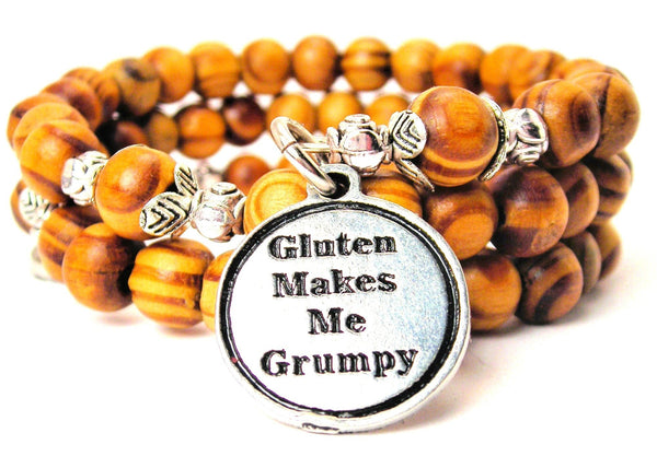 Gluten Makes Me Grumpy Natural Wood Wrap Bracelet