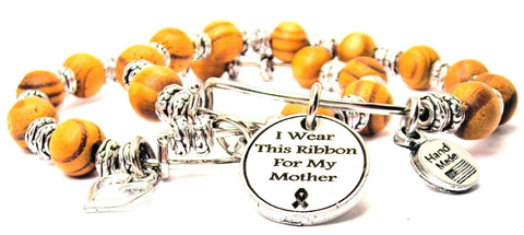 I Wear This Ribbon For My Mother Natural Wood Double Bangle Set